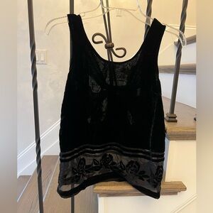 Chic Black Velvet Tank Top with Floral Detail
